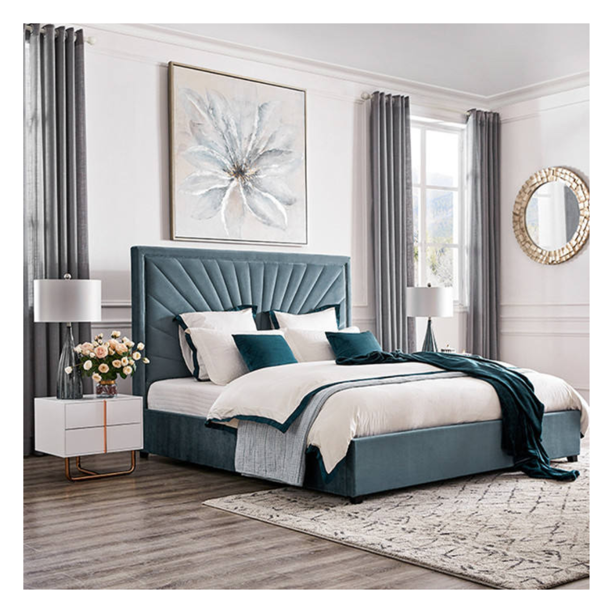 Soleil Fan Stitch Velvet Storage Bed